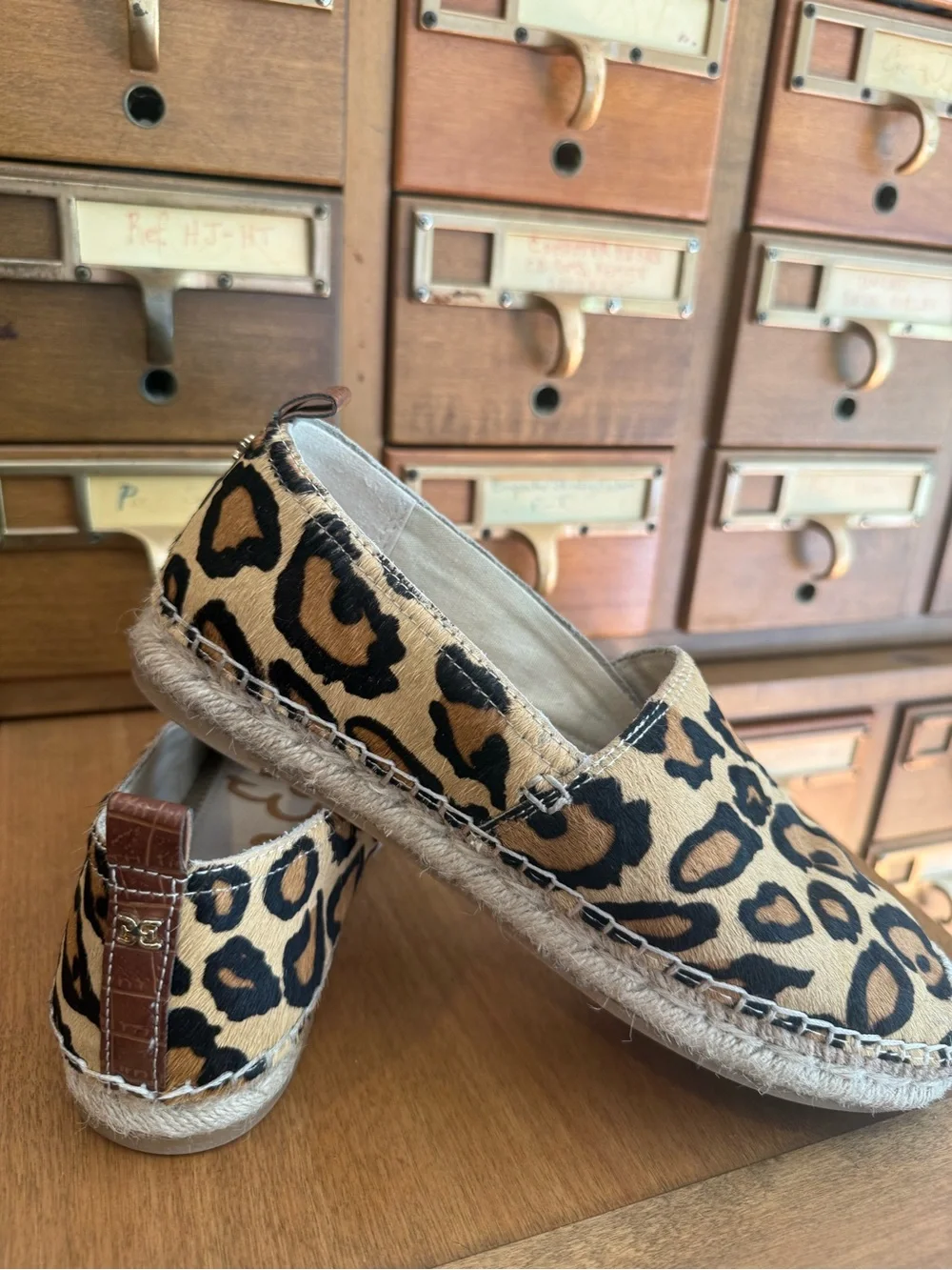 Sam Edelman Leopard Haircalf Espadrille Slip-On Loafers Size 6M